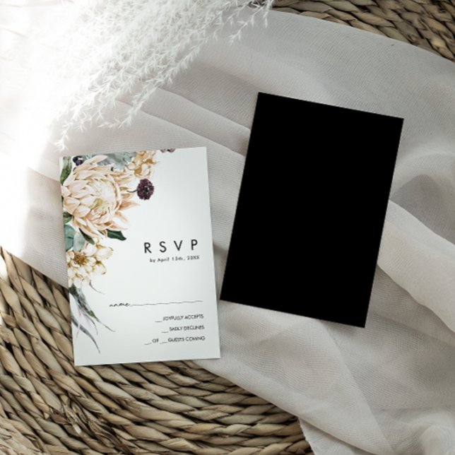 Weiße Flora | Black RSVP Card Karte (Von Creator hochgeladen)
