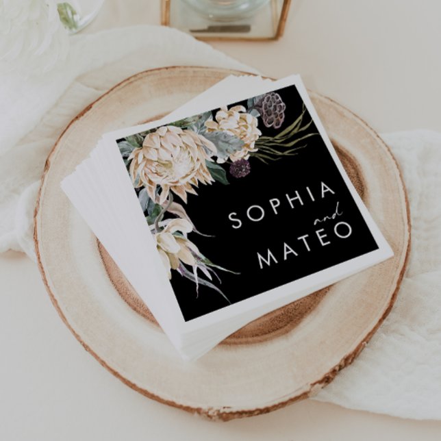 Weiße Flora | Black Wedding Napkins Serviette (Von Creator hochgeladen)