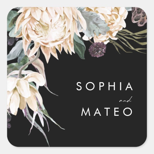 Weiße Flora | Black Wedding Umschlag Aufkleber (Vorderseite)