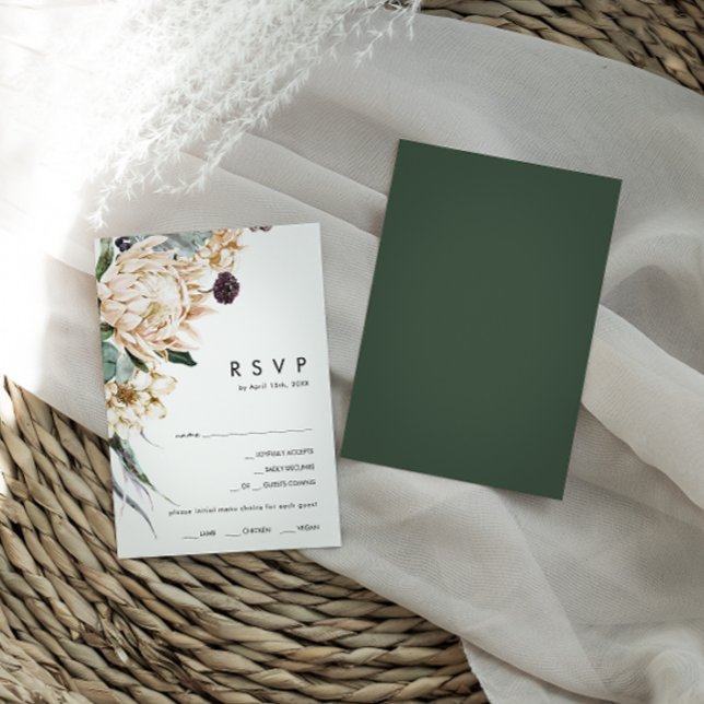 Weiße Flora | Dark Green Menu Choice RSVP Card (Von Creator hochgeladen)