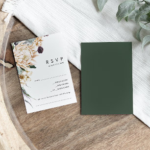 Weiße Flora   Dark Green Song Request RSVP Card Karte
