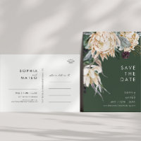 Weiße Flora | Dunkelgrüne Save the Date Postkarte