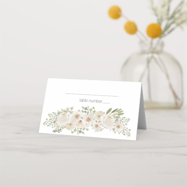 Weiße Flora Elegante Romantische Hochzeit Platzkarte (Vorderseite)