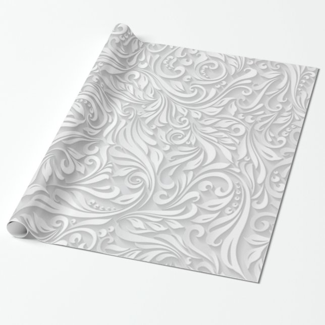 Weiße Flora Geschenkpapier (Ungerollt)