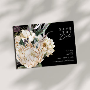 Weiße Flora   Horizontal Save the Date schwarz
