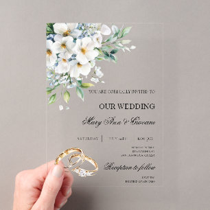 Weiße Flora mit Goldring Hochzeit Acryleinladungen