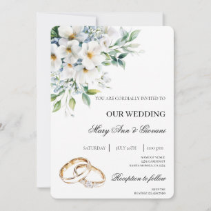 Weiße Flora mit Goldring Hochzeit Einladung