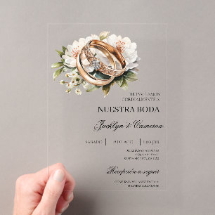 Weiße Flora mit Ringspanischer Hochzeit Acryleinladungen