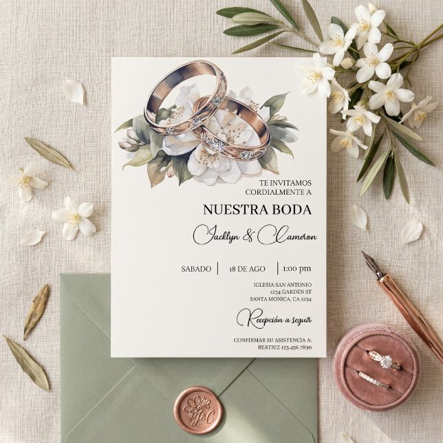 Weiße Flora mit Ringspanischer Hochzeit Einladung (Von Creator hochgeladen)