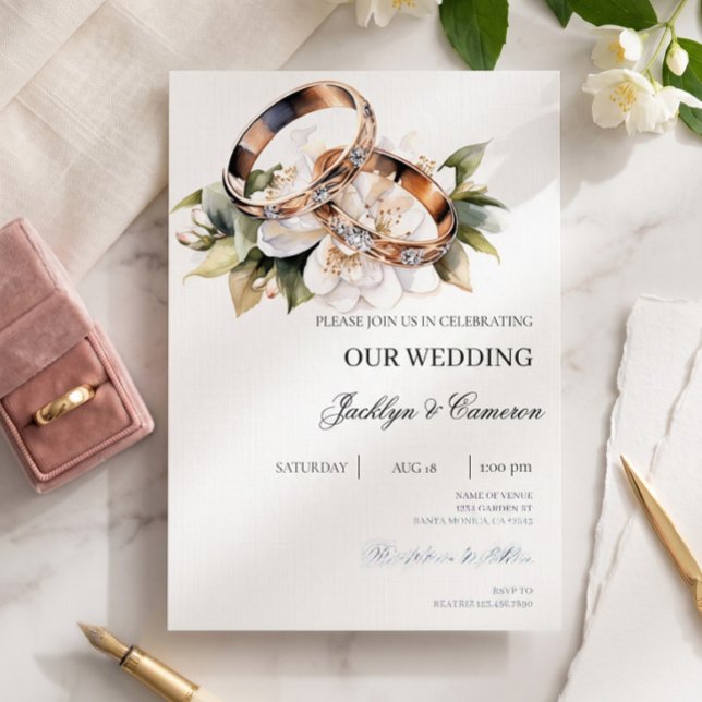 Weiße Flora mit Ringverheiratung Einladung (Von Creator hochgeladen)