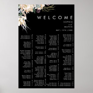 Weiße Flora   Schwarze Alphabetische Sitztabelle Poster