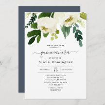 Weiße Flora und Fauna Aquarell Quinceñera