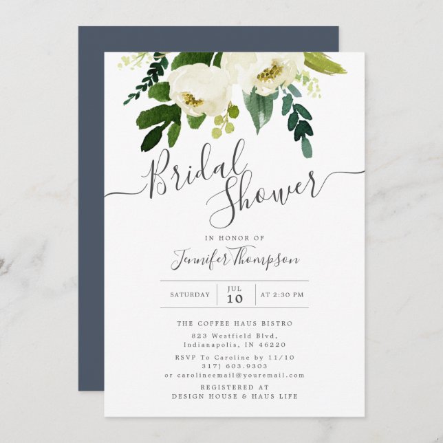 Weiße Flora und Fauna Brautparty Einladung (Vorne/Hinten)
