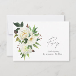 Weiße Flora und Grünflächen 2 mit Mahlzeiten RSVP Karte