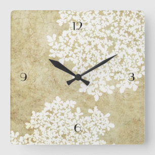 Weiße Flora Vintag Quadratische Wanduhr