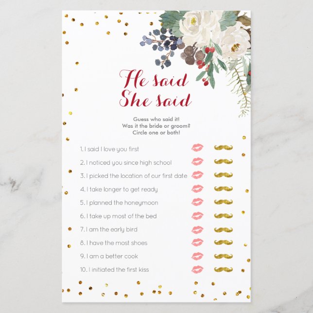 Weiße Flora Weihnachten Er sagte, sie sagte Game C (Vorderseite)