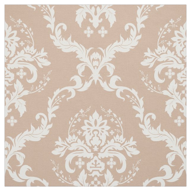 Weiße Floral Damaskus Custom Tan Background Stoff (Muster)