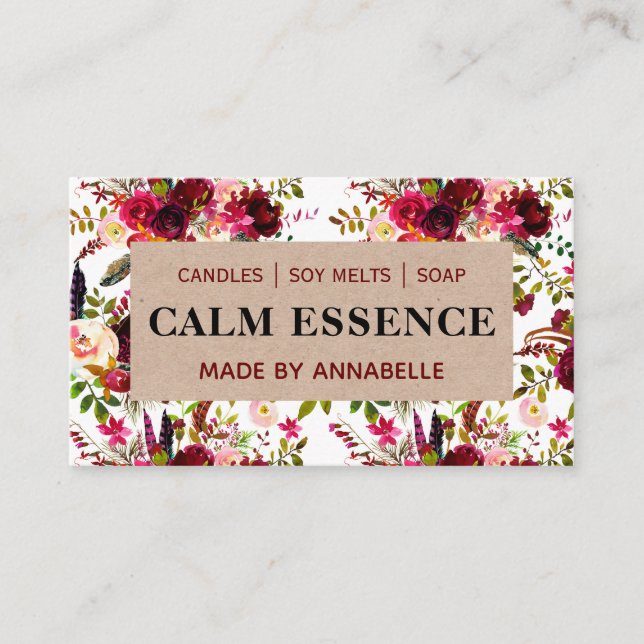 Weiße Floral Kraft Handgefertigte Kerze Sockel Sei Visitenkarte (Vorderseite)