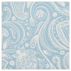 Weiße Floral Paisley über Custom Blue Hintergrund Stoff