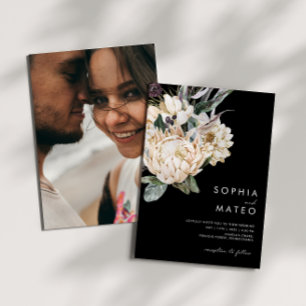 Weiße Floral Schwarze Casual Foto Hochzeit Einladung