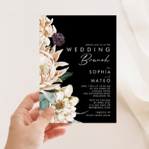 Weiße Floral Schwarze Hochzeits-Brunch-Einladung Einladung