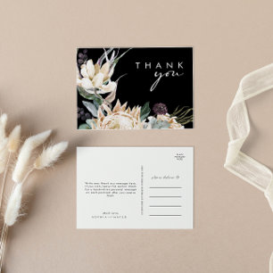 Weiße Floral Schwarze Hochzeits-Dankeskarten-Pos Postkarte