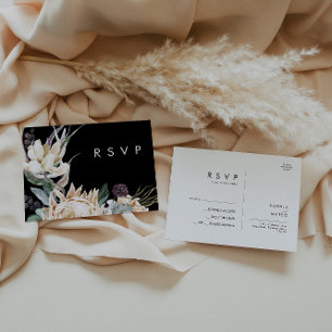 Weiße Floral   Schwarze Hochzeits-RSVP-Postkarte Postkarte