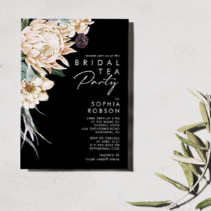 Weiße Floral Schwarze Hochzeits-Teeparty-Einladu Einladung
