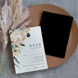 Weiße Floral   Schwarze Menüauswahl RSVP-Karte RSVP Karte