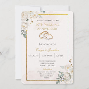 Weiße florale 50. Hochzeitstag-Jubiläumsfeier Einladung