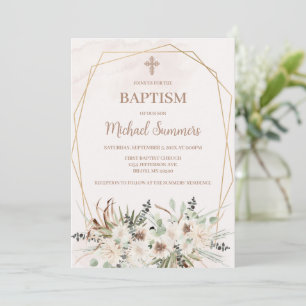 Weiße florale Boho-Tauf-Einladung Einladung