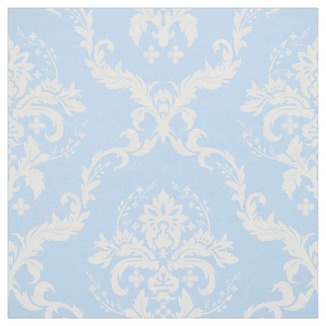 Weiße, florale Damasken mit hellblauem Hintergrund Stoff (Muster)