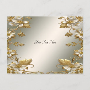 Weiße florale goldverzierte Postkarte