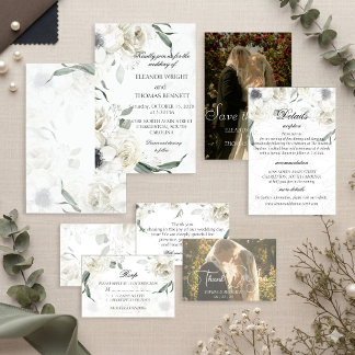 Weiße Florale Grünpflanzen Botanische Hochzeitsein Einladung