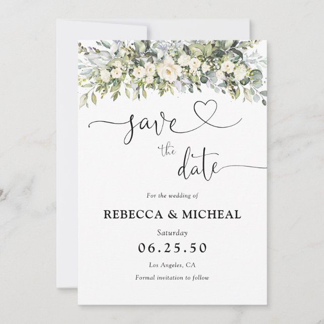 Weiße Florale Hochzeit - Termin vormerken Save The Date (Vorderseite)
