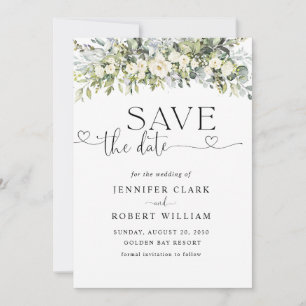 Weiße Florale Hochzeit - Termin vormerken Save The Date