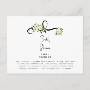 Weiße florale Hochzeitsshower-Einladung elegant Postkarte