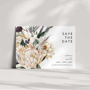 Weiße florale horizontale Save-the-Date-Karte Save The Date