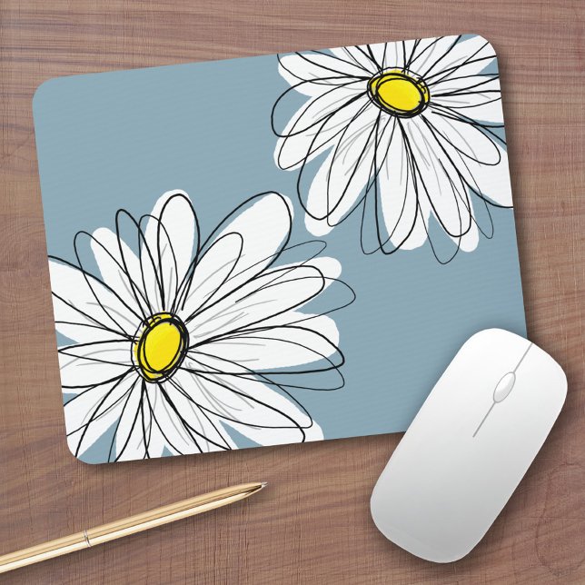 Weiße, florale Muster in gelbgraublau Mousepad (Personalized mousepad - Add Photos and Custom Text)