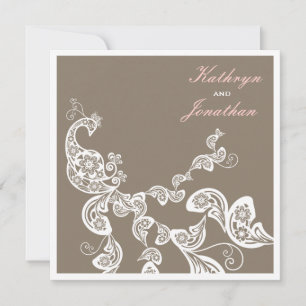 Weiße Florale Pfau Elegante Boho Hochzeitseinladun Einladung
