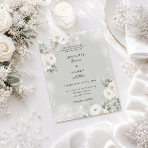 Weiße florale Salbei-Schnee-Winterhochzeitseinladu