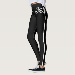 Weiße florale Swirl-Vektor-Kunst auf schwarzen Leg Leggings