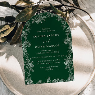 Weiße florale Vintage-Grüne Hochzeit Einladung