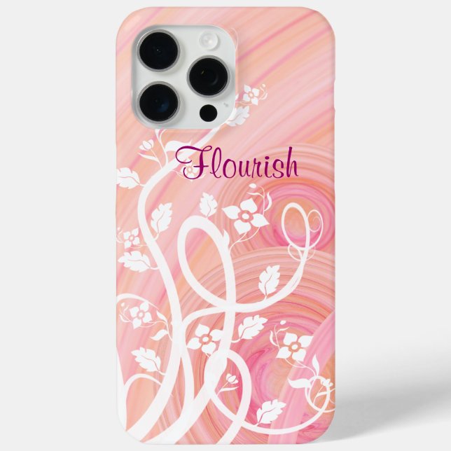 Weiße Florals über rosa und pfirsichfarbene Spiral Case-Mate iPhone Hülle (Rückseite)