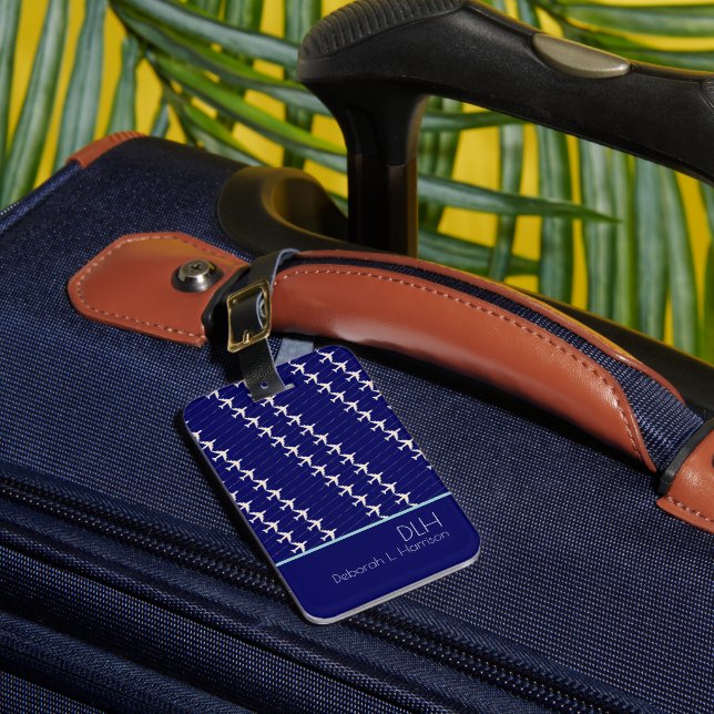 Weiße Flugzeuge mit Namen und Initialen, elegant b Gepäckanhänger (Vorderseite Insitu 1)