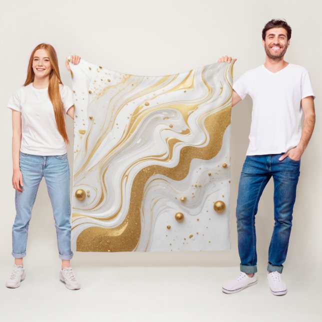 Weiße Flüssigkeit mit Tropfen und goldenem Glitzer Fleecedecke (Beispiel)