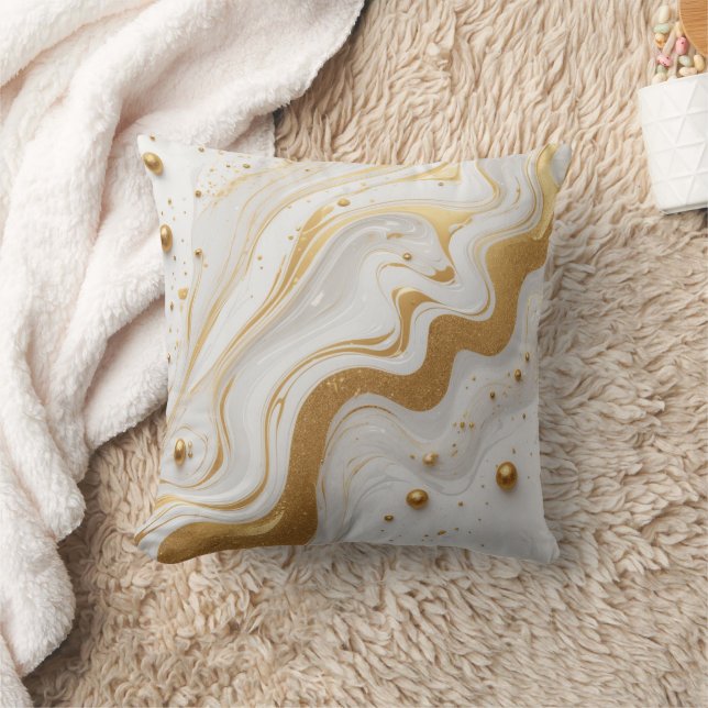 Weiße Flüssigkeit mit Tropfen und goldenem Glitzer Kissen (Decke)