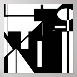 Weiße Formen auf schwarzem MCM Abstrakte Kunst aus Poster