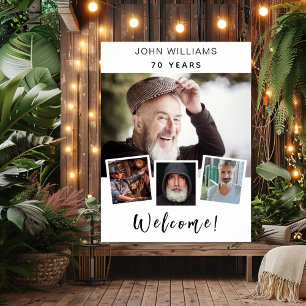 Weiße Fotocollage zur Begrüßung auf der Geburtstag Poster