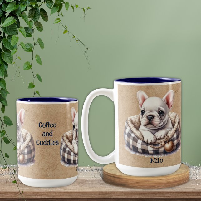 Weiße Franken im Karierten Hundebett Zweifarbige Tasse (Von Creator hochgeladen)